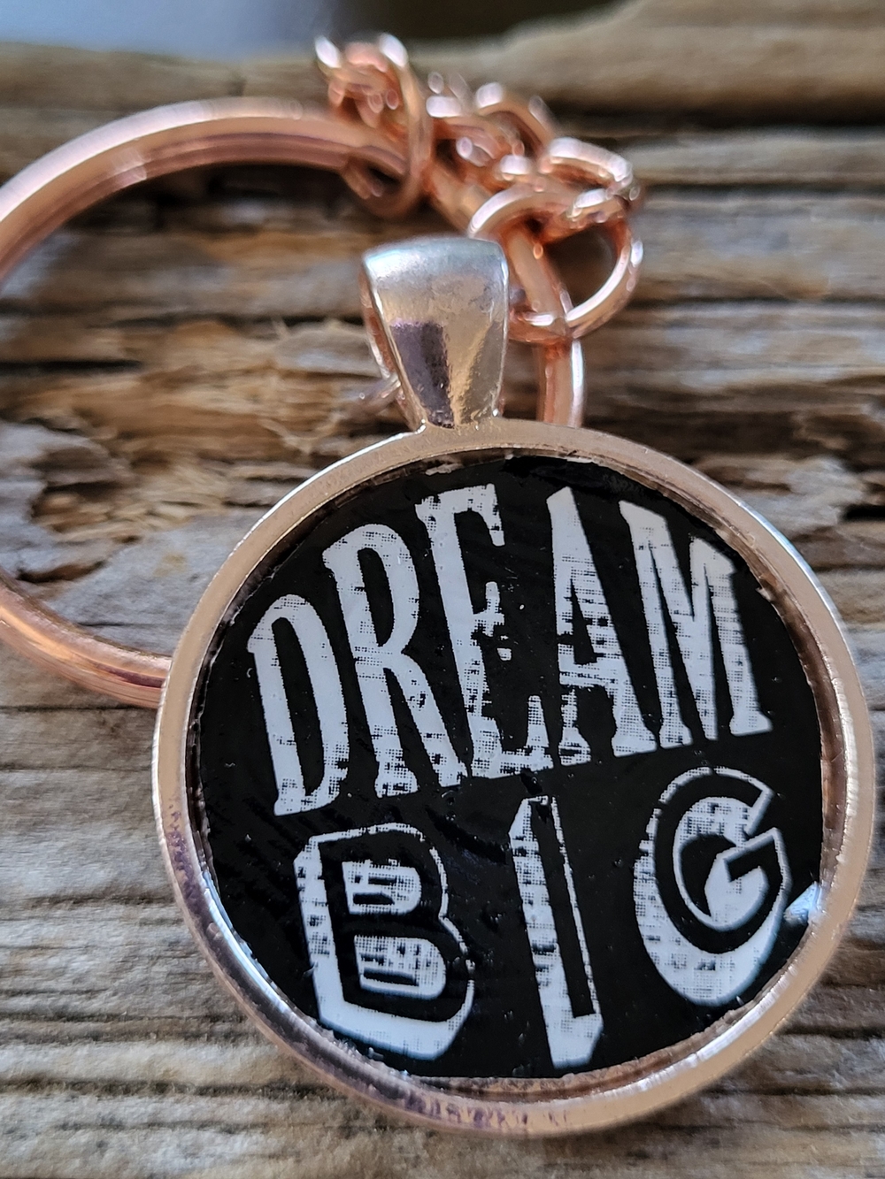 Dream Big Black and Rose Gold Motivational Keychain